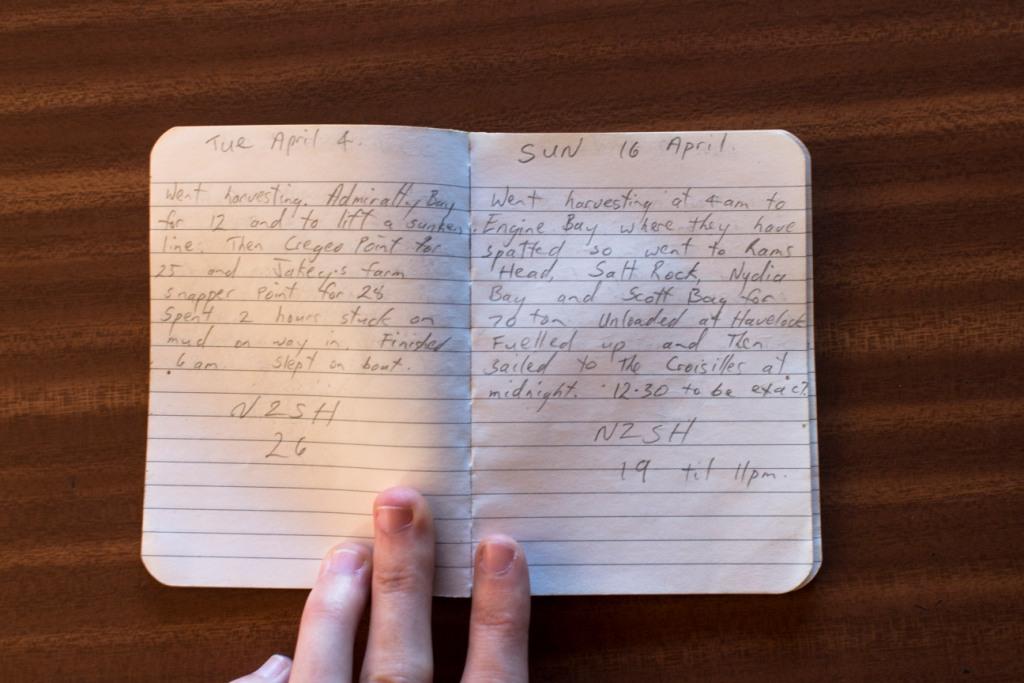  Two pages from John’s Mussel diary. [Lucy Stronach, 2015] 