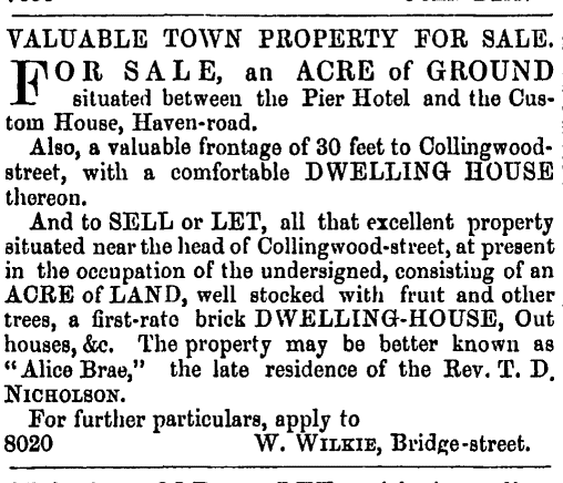 Advertisement for sale of Alicebrae