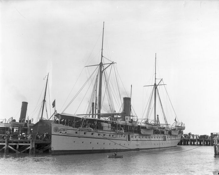 View of R.I.M.S.Dalhousie at Wellington Wharf, Ca 1890s