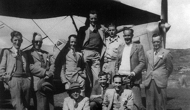 Max Heath third from right in back row with some of the takaka aero club members at Puramahoi in 1946