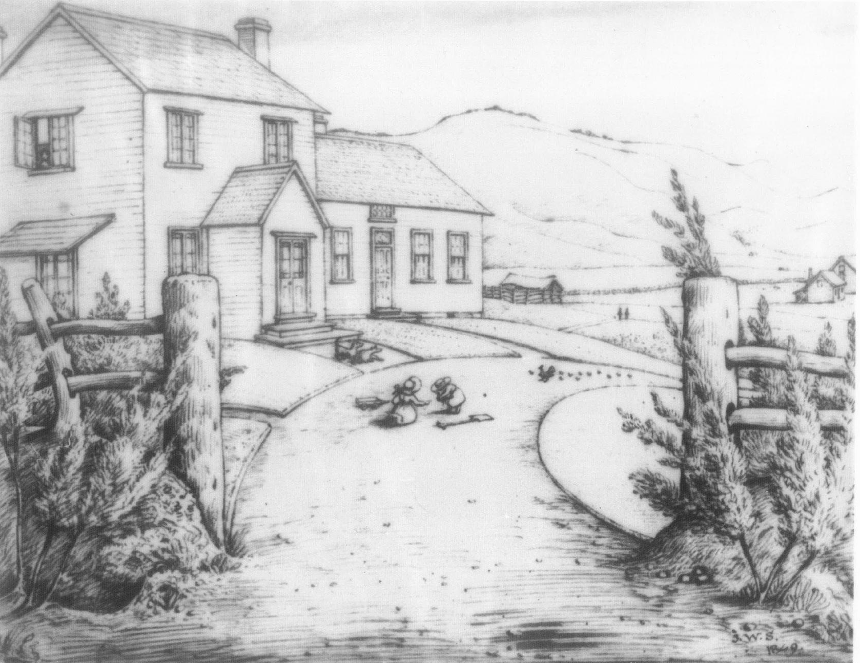 Saxton 1849 sketch of Oaklands by JW Saxton